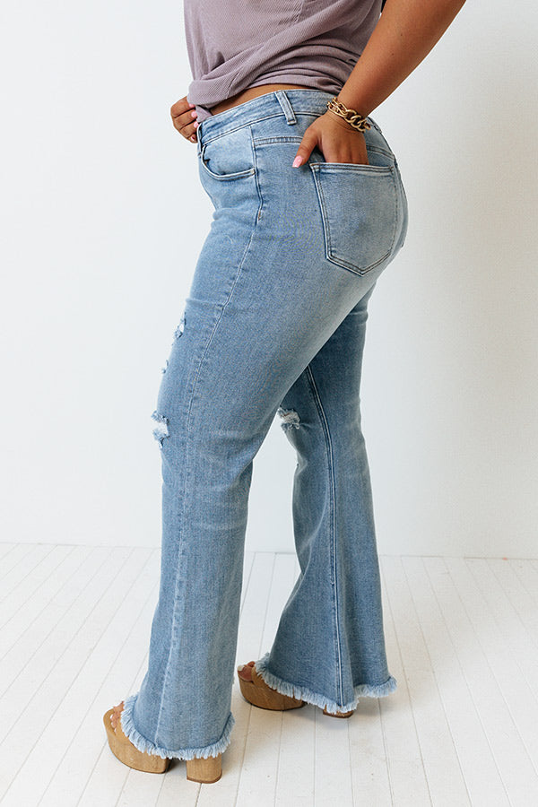 Risen The Mellow Midrise Distressed Flare Curves Image - 4