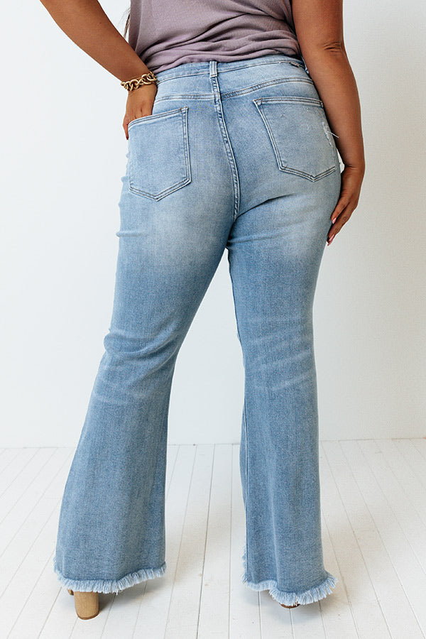 Risen The Mellow Midrise Distressed Flare Curves Image - 5