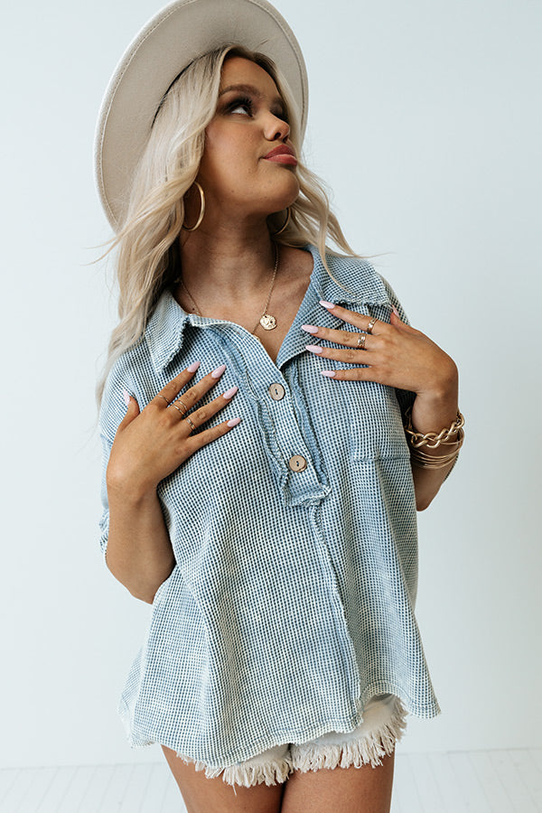 Sailing Away Waffle Knit Top In Airy Blue Image - 4