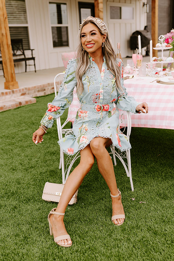 Floral Dawn Crochet Dress In Sky Blue Image - 3