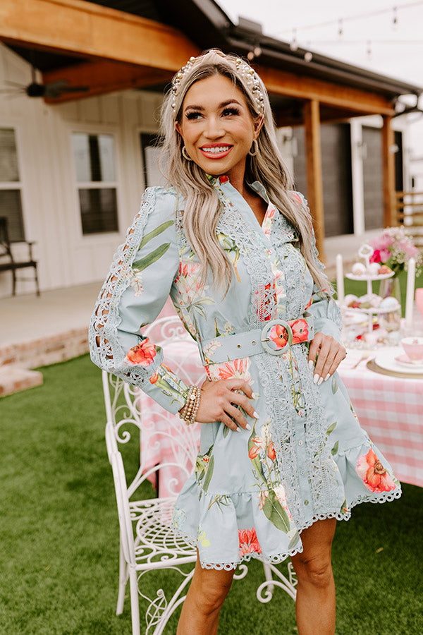 Floral Dawn Crochet Dress In Sky Blue Image - 4