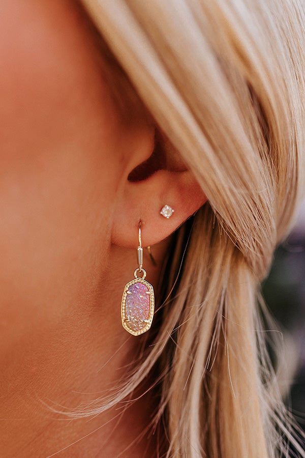 Kendra Scott Lee Drop Earrings In Gold Pink Watercolor Drusy Image - 1