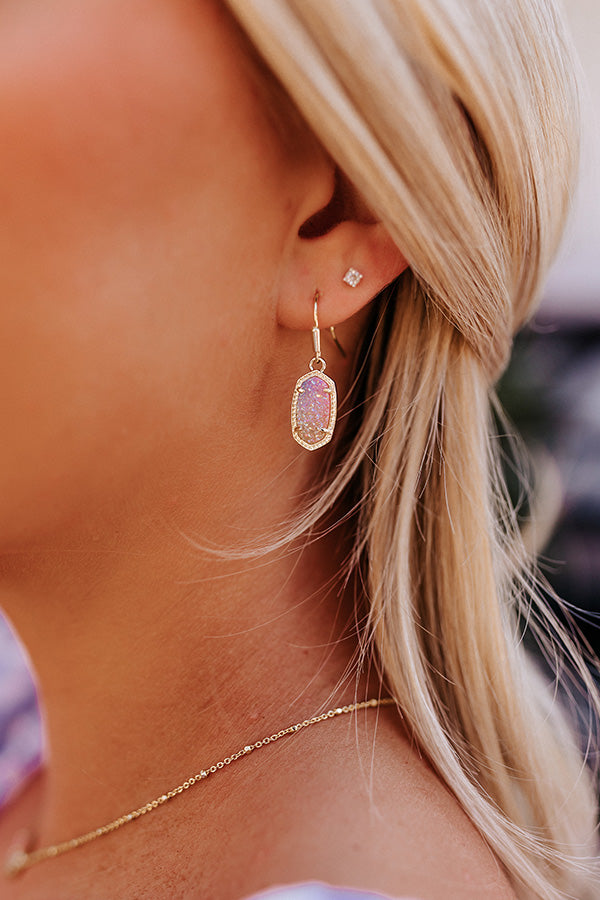 Kendra Scott Lee Drop Earrings In Gold Pink Watercolor Drusy Image - 1