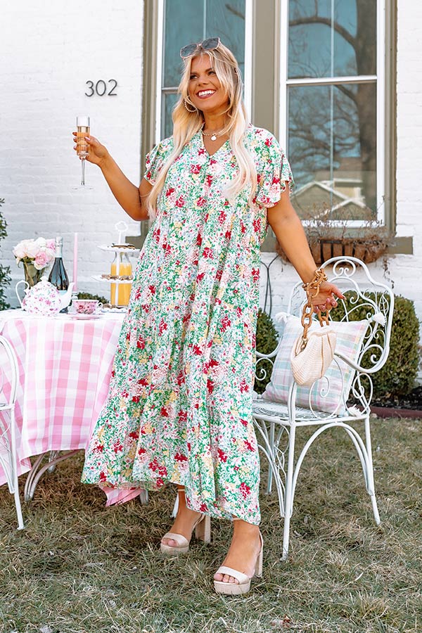 Happiest Days Floral Midi In Green Curves Image - 2