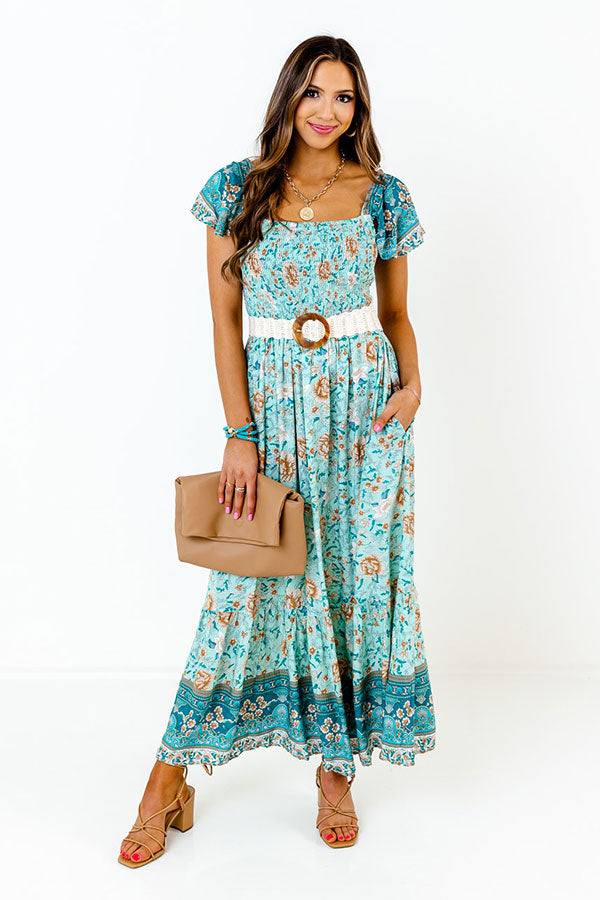 Sea Divine Smocked Maxi In Teal