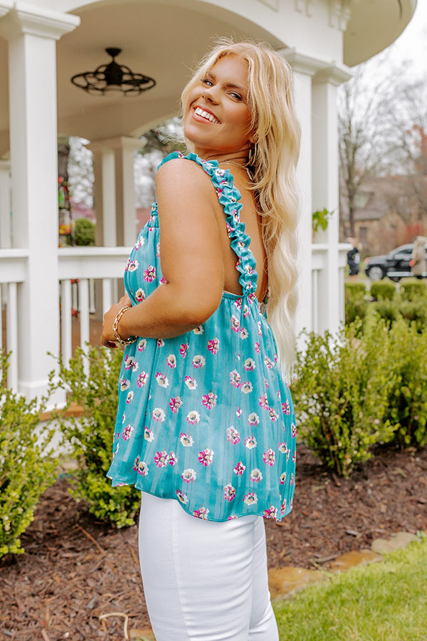 On A Wave Floral Shift Top in Turquoise Curves Image - 4