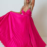 Take My Breath Away Satin Pleated Maxi In Fuchsia Image - 1
