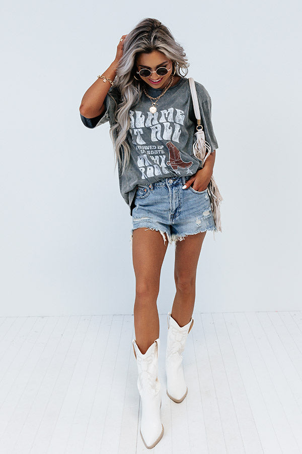 Blame It On My Roots Mineral Wash Graphic Tee in Grey Image - 1