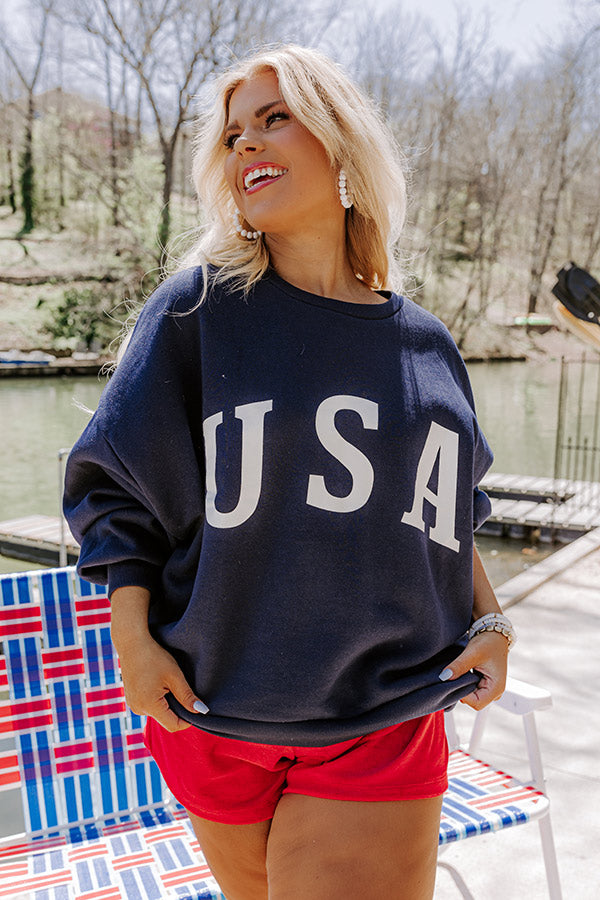 USA Graphic Sweatshirt In Navy Curves Image - 1