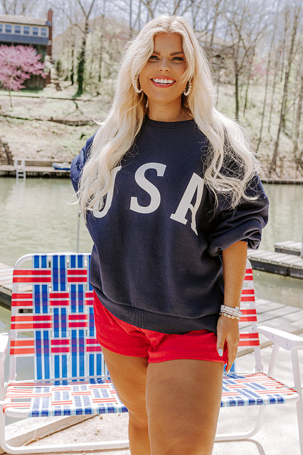 USA Graphic Sweatshirt In Navy Curves Image - 5