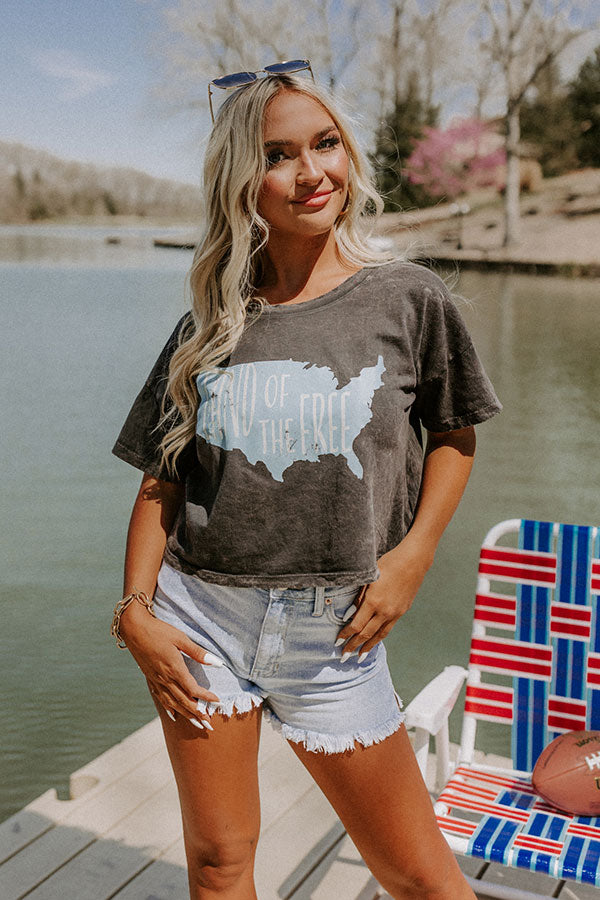 Land Of The Free Vintage-Wash Cropped Graphic Tee Image - 1
