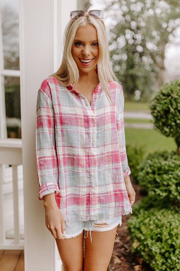 Around The Boardwalk Plaid Button Up In Pink • Impressions Online Boutique