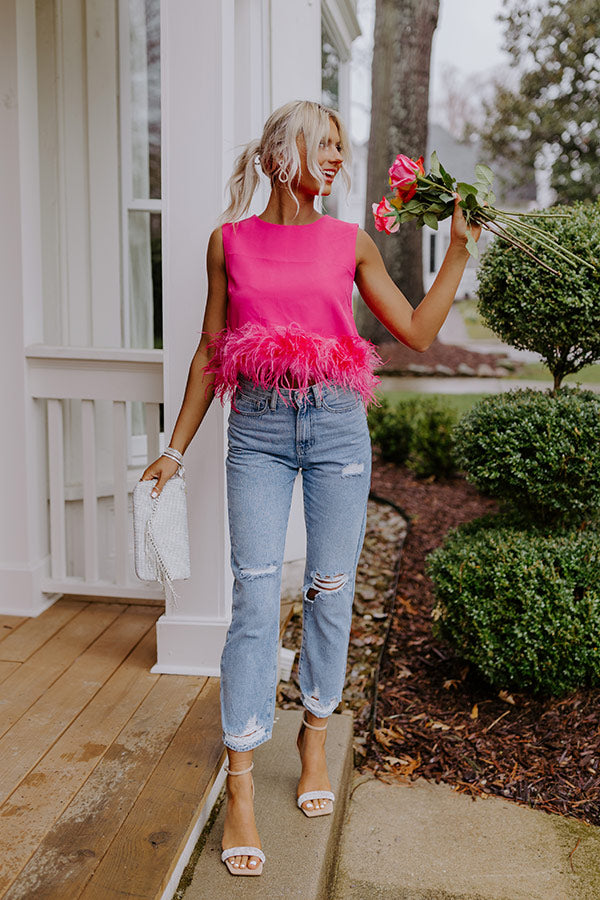 Down To The Riviera Feather Top in Hot Pink