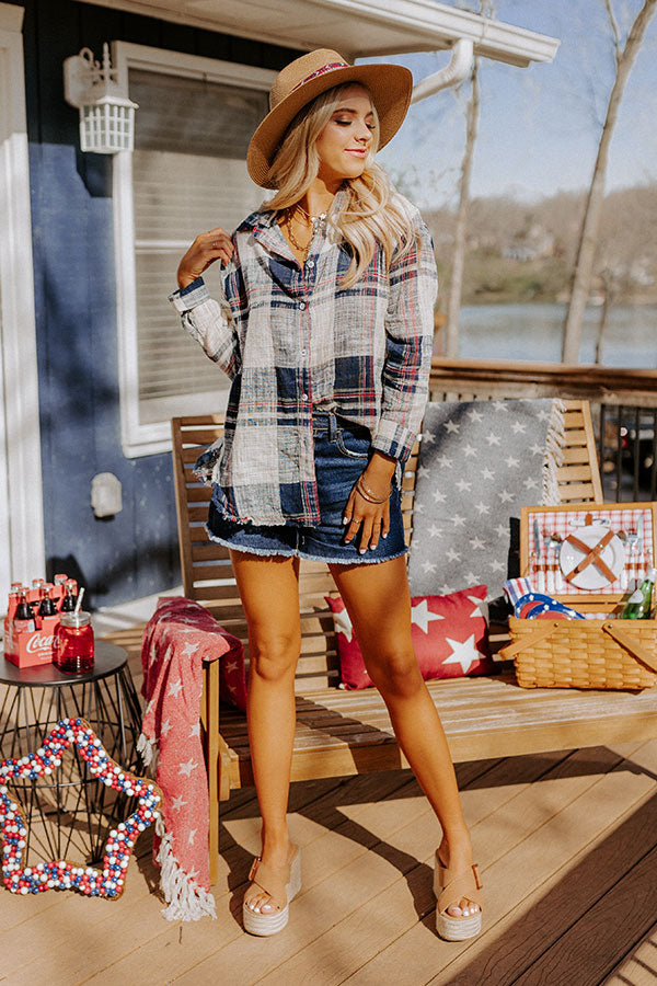 Around The Boardwalk Plaid Button Up In Navy Image - 1