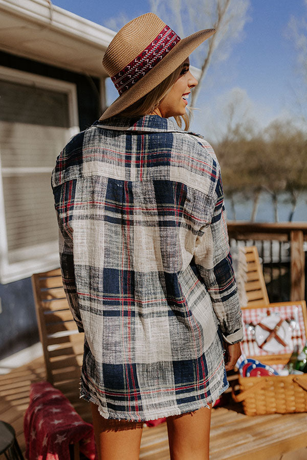 Around The Boardwalk Plaid Button Up In Navy Image - 5