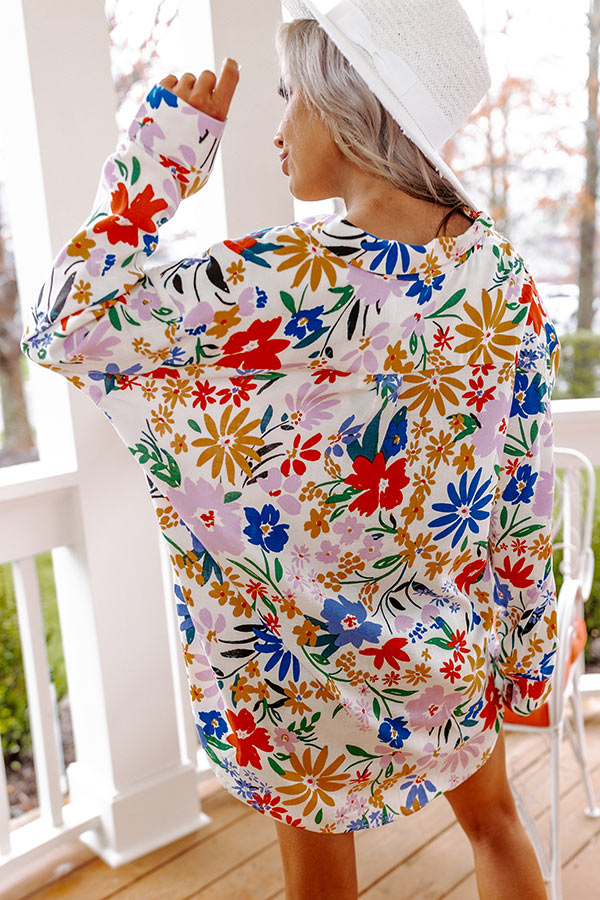 Take A Second Floral Button Up in White Image - 4