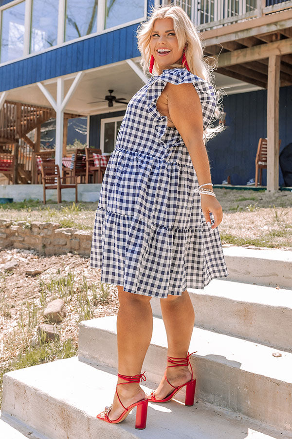 Sparklers And Spritzers Gingham Dress In Navy Curves Image - 3