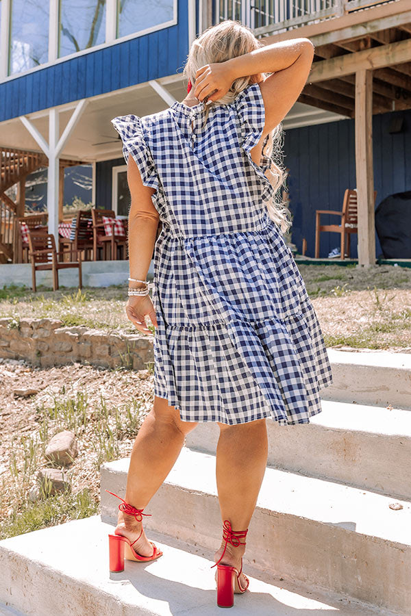 Sparklers And Spritzers Gingham Dress In Navy Curves Image - 4