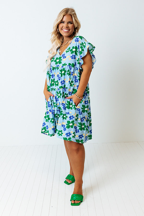 Happy Vibes Floral Babydoll Dress In Sky Blue Curves Image - 5