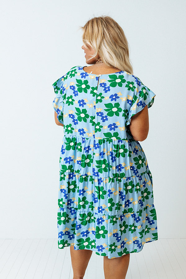 Happy Vibes Floral Babydoll Dress In Sky Blue Curves Image - 4