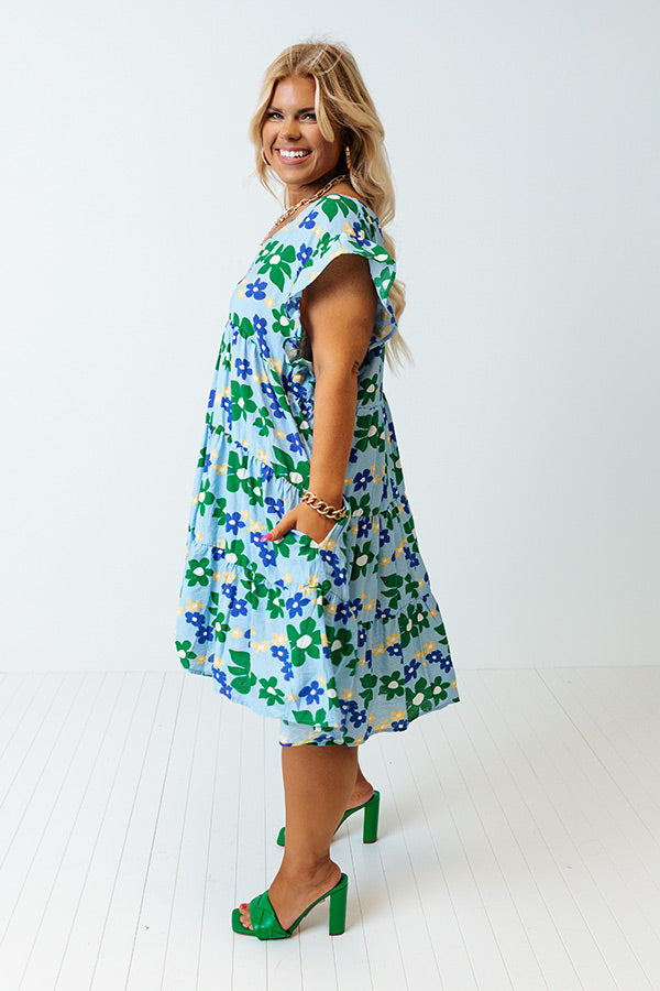 Happy Vibes Floral Babydoll Dress In Sky Blue Curves Image - 3