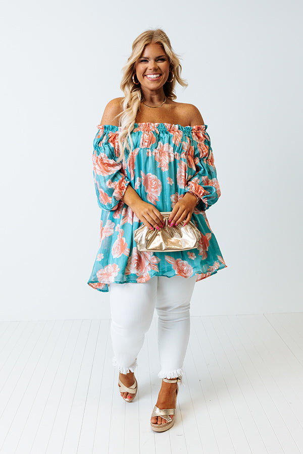 Made For Merriment Floral Shift Top in Turquoise Curves