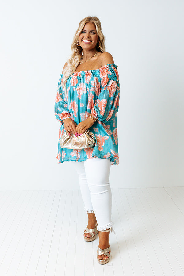 Made For Merriment Floral Shift Top in Turquoise Curves Image - 3