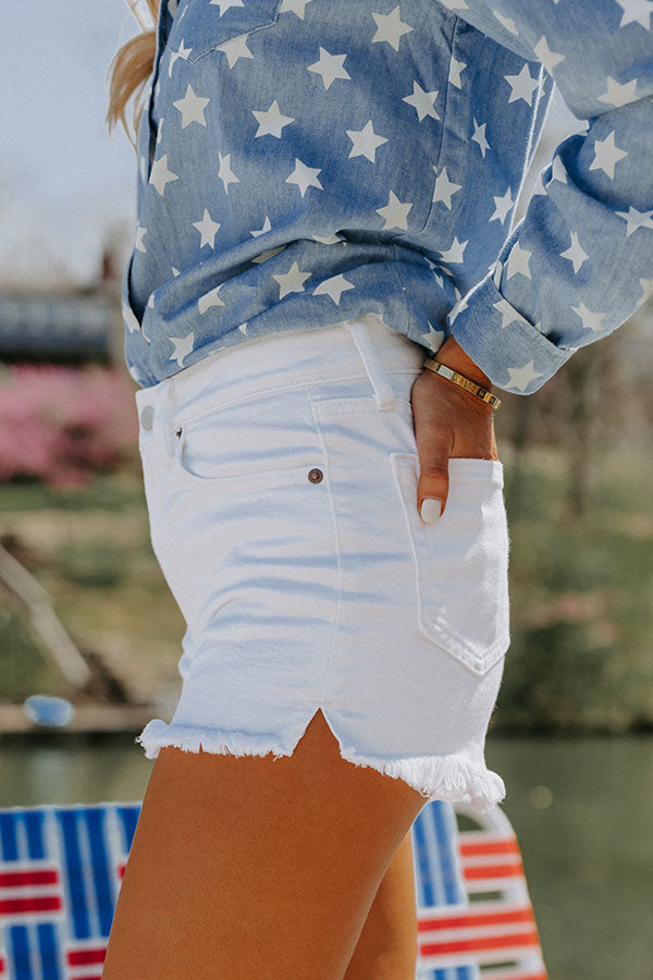 Just USA The Isby High Waist Frayed Shorts In White Image - 2