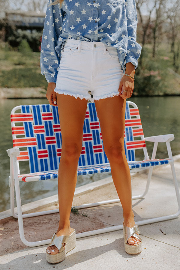 Just USA The Isby High Waist Frayed Shorts In White Image - 1