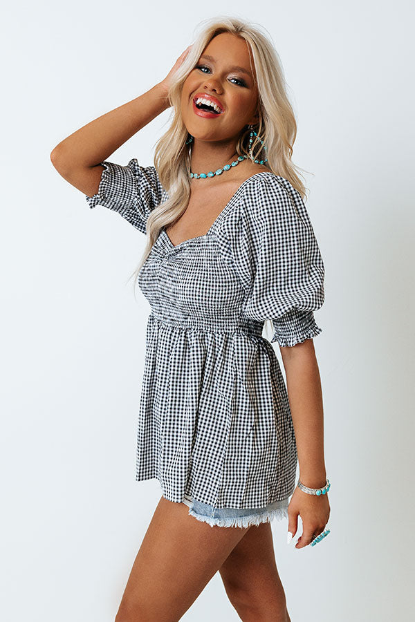 Sweet Summer Nights Gingham Top In Black Image - 3