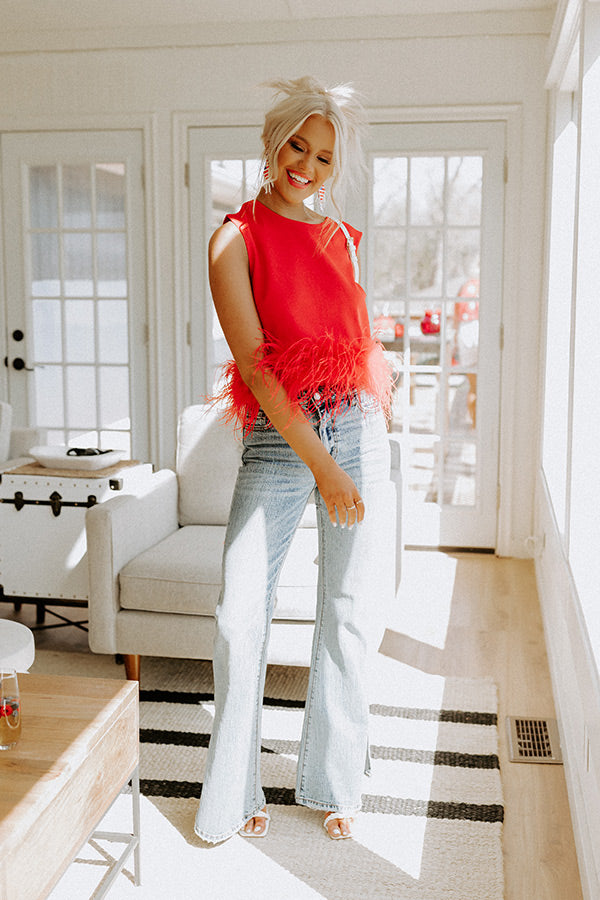 Down To The Riviera Feather Top in Red