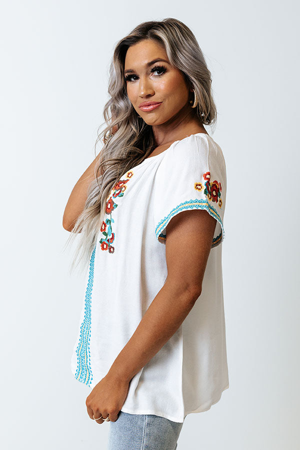 Pulled To Paradise Embroidered Top in Blue Image - 3