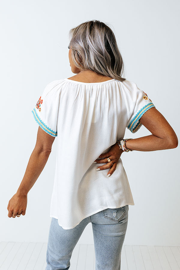Pulled To Paradise Embroidered Top in Blue Image - 4