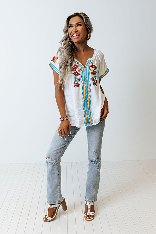 Pulled To Paradise Embroidered Top in Blue Image - 1