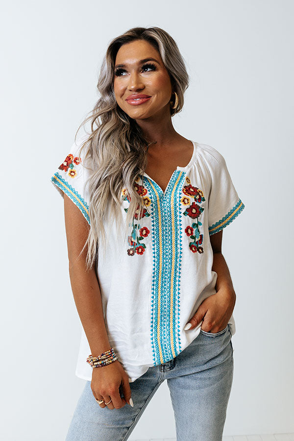 Pulled To Paradise Embroidered Top in Blue Image - 2