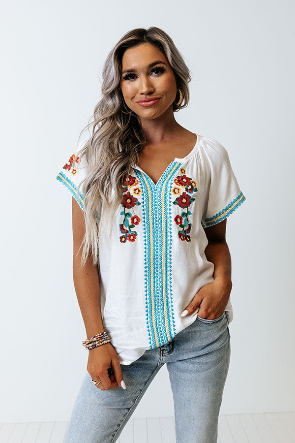 Pulled To Paradise Embroidered Top in Blue Image - 5