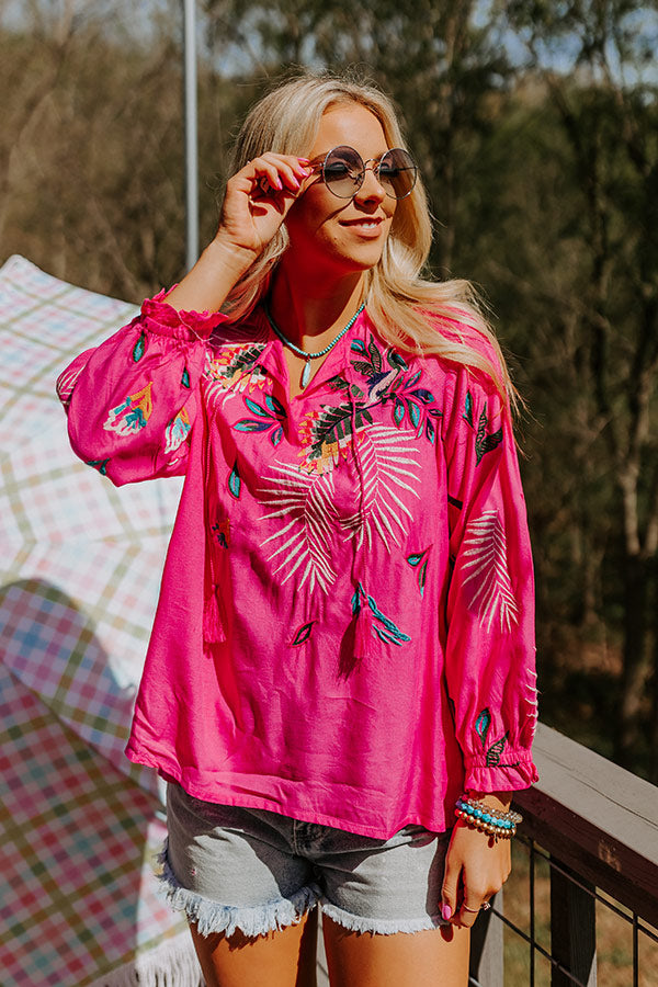 Spotted In Santorini Embroidered Shift Top In Hot Pink Image - 2