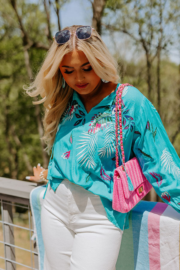 Spotted In Santorini Embroidered Shift Top In Turquoise Image - 3