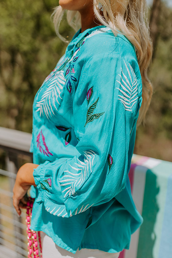 Spotted In Santorini Embroidered Shift Top In Turquoise Image - 4