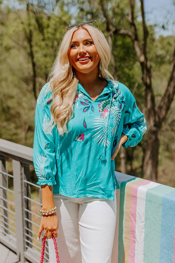 Spotted In Santorini Embroidered Shift Top In Turquoise Image - 5