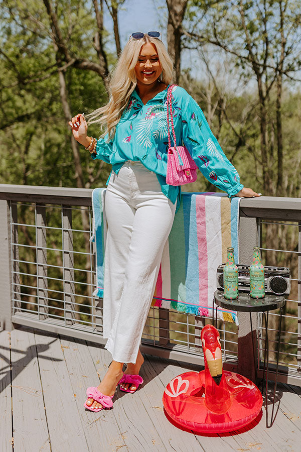 Spotted In Santorini Embroidered Shift Top In Turquoise Image - 2