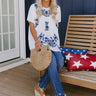 Cozy Cabana Embroidered Top In White/Navy Image - 1