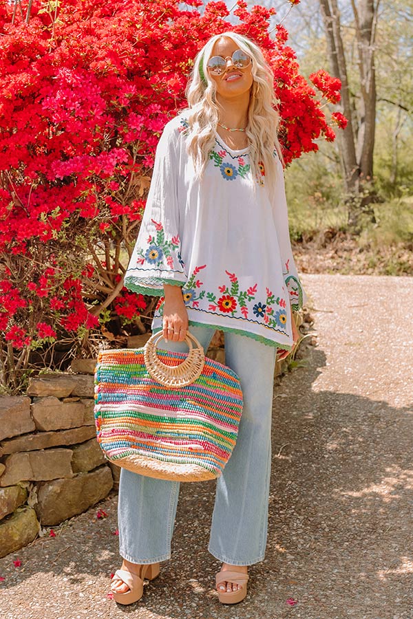 Hear The Waves Embroidered Shift Top In White Image - 2