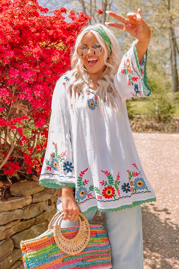 Hear The Waves Embroidered Shift Top In White Image - 1