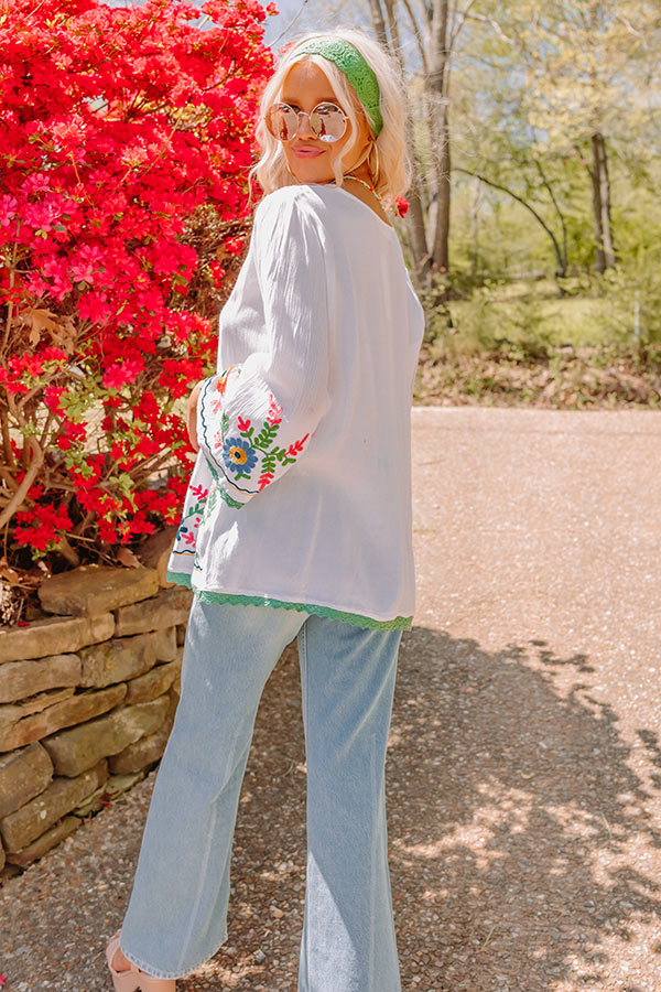 Hear The Waves Embroidered Shift Top In White Image - 4