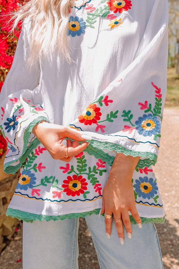 Hear The Waves Embroidered Shift Top In White Image - 5