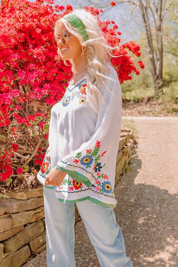 Hear The Waves Embroidered Shift Top In White Image - 3