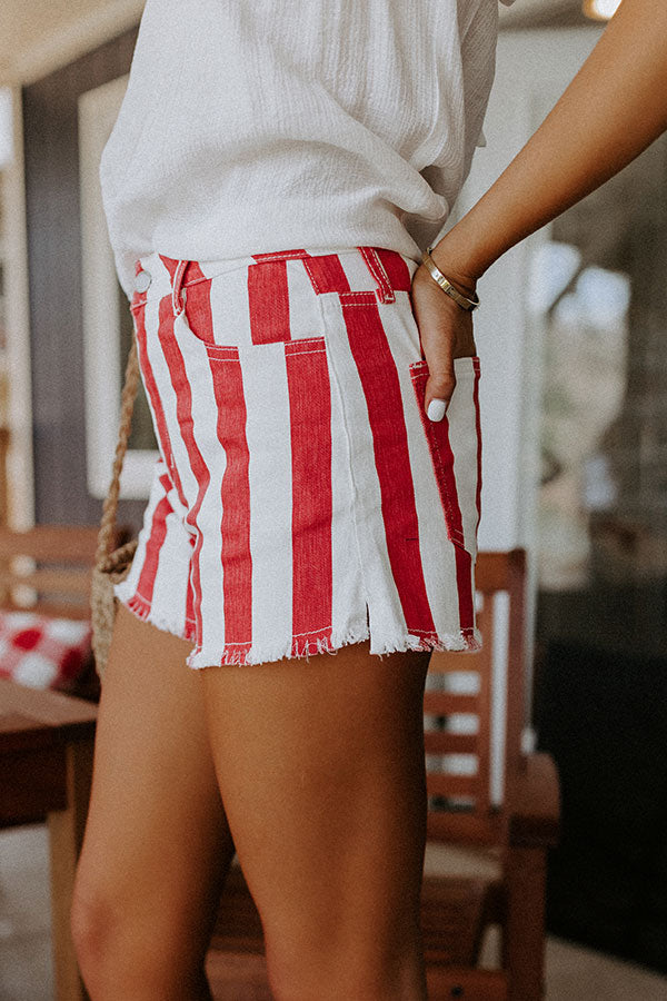 The Josette High Waist Stripe Shorts In Red Image - 4