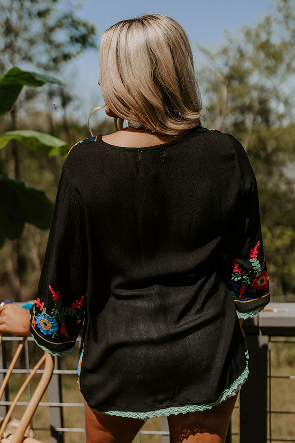 Hear The Waves Embroidered Shift Top In Black Image - 3