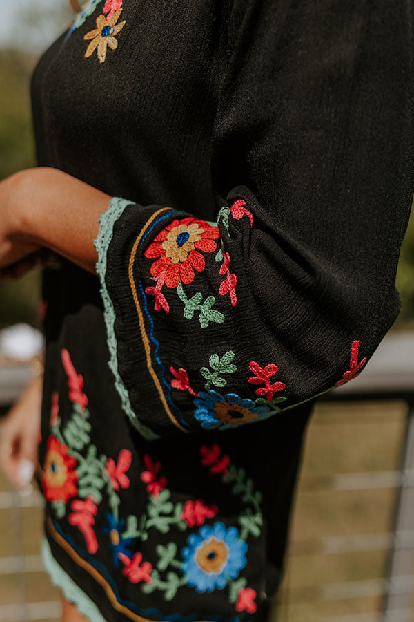 Hear The Waves Embroidered Shift Top In Black Image - 2